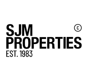 SJM Properties logo with EST. 1983 and a circled copyright symbol