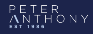 Peter Anthony logo with ‘EST 1986’ on a navy blue background