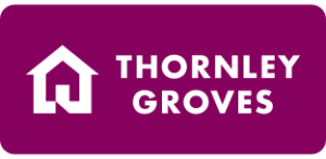 Thornley Groves logo with a white house icon and bold wordmark on a purple rounded rectangle background