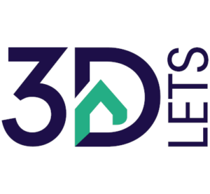 3D LEETS logo: bold '3D' with a teal house-shaped notch inside the D, and 'LEETS' laid out vertically to the right.