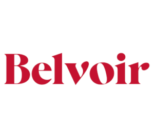 Belvoir logo in bold red serif type on a white background