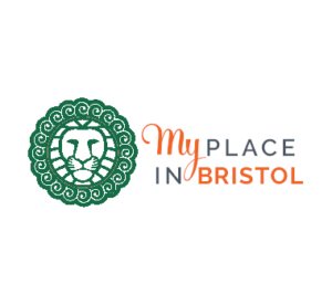 Logo: green circular crest with a lion, followed by 'My Place in Bristol' in orange and gray.