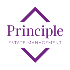 Principle Estate Management logo in purple with a diamond frame and the word 'Principle' above 'ESTATE MANAGEMENT'