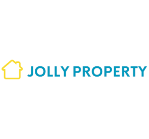 Jolly Property logo with a yellow house outline next to blue text.