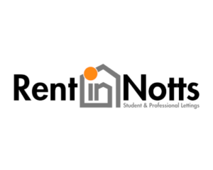 Rent Notts logo with a stylized house outline and orange dot, followed by the words 'Rent Notts' and the tagline 'Student & Professional Lettings'