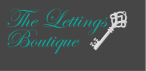 Logo for The Lettings Boutique with turquoise cursive text and a white key icon on a dark gray background.